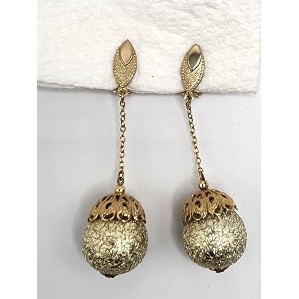 Lewis Segal California Signed Designer Vintage Gold Tone Dangle Drop Earrings - Picture 3 of 15